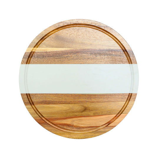 White Marble and Acacia Wood Round Board - 11"