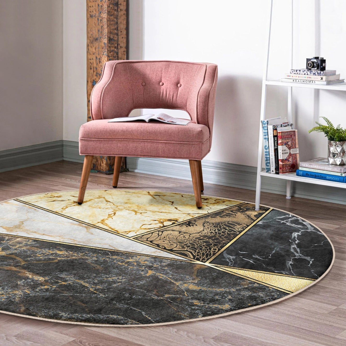 Luxury Marble Patterned Living Room Round Rug, Marble Decorative Floor