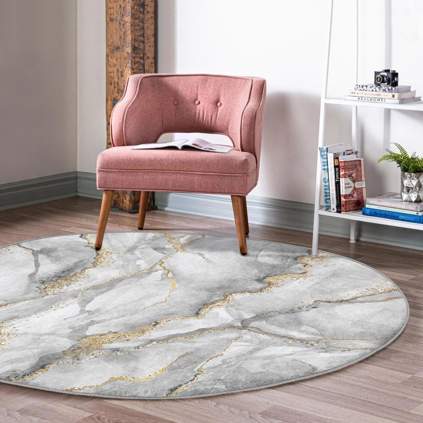 Marble Patterned Round Rug, Marble Design Decorative Circle Carpet,