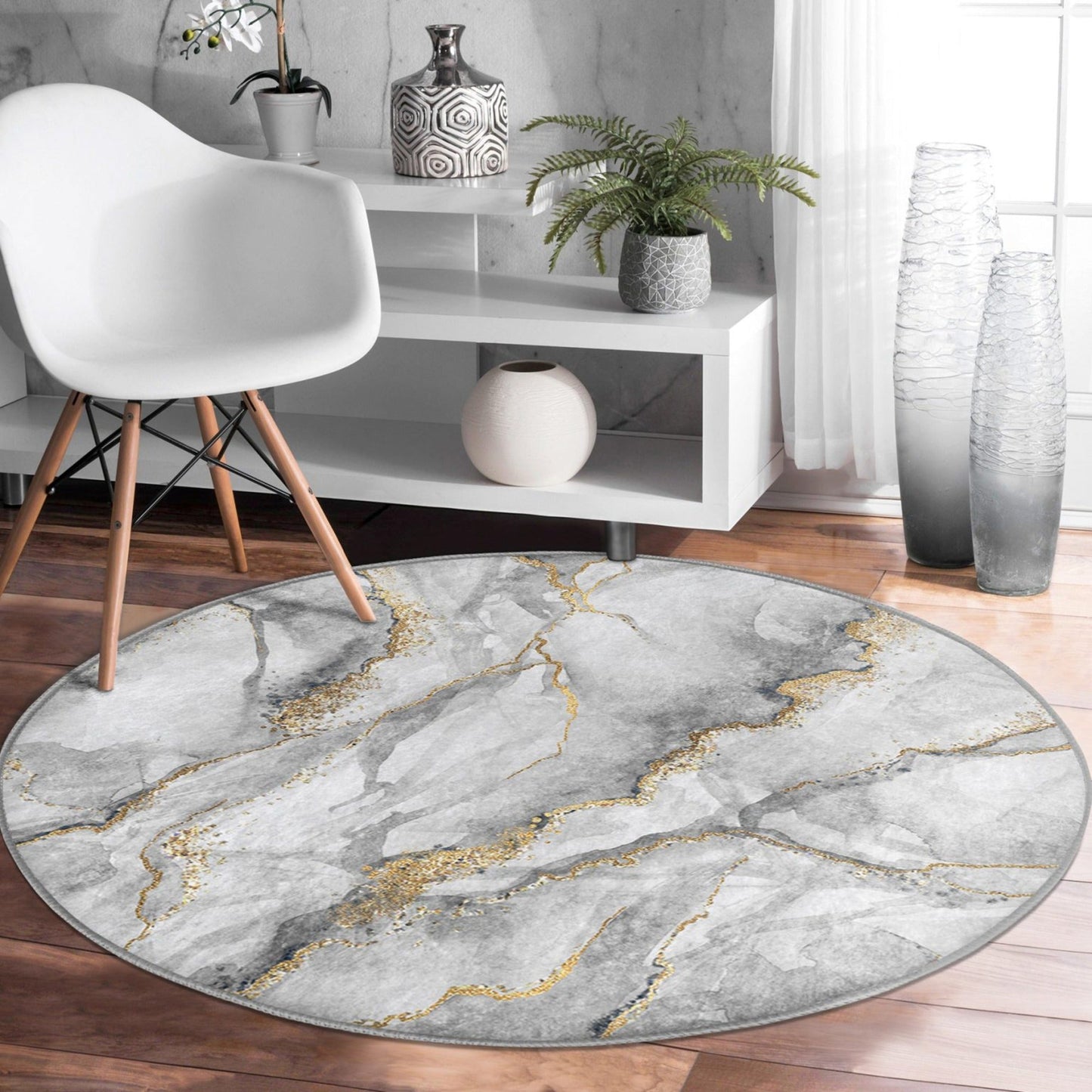 Marble Patterned Round Rug, Marble Design Decorative Circle Carpet,