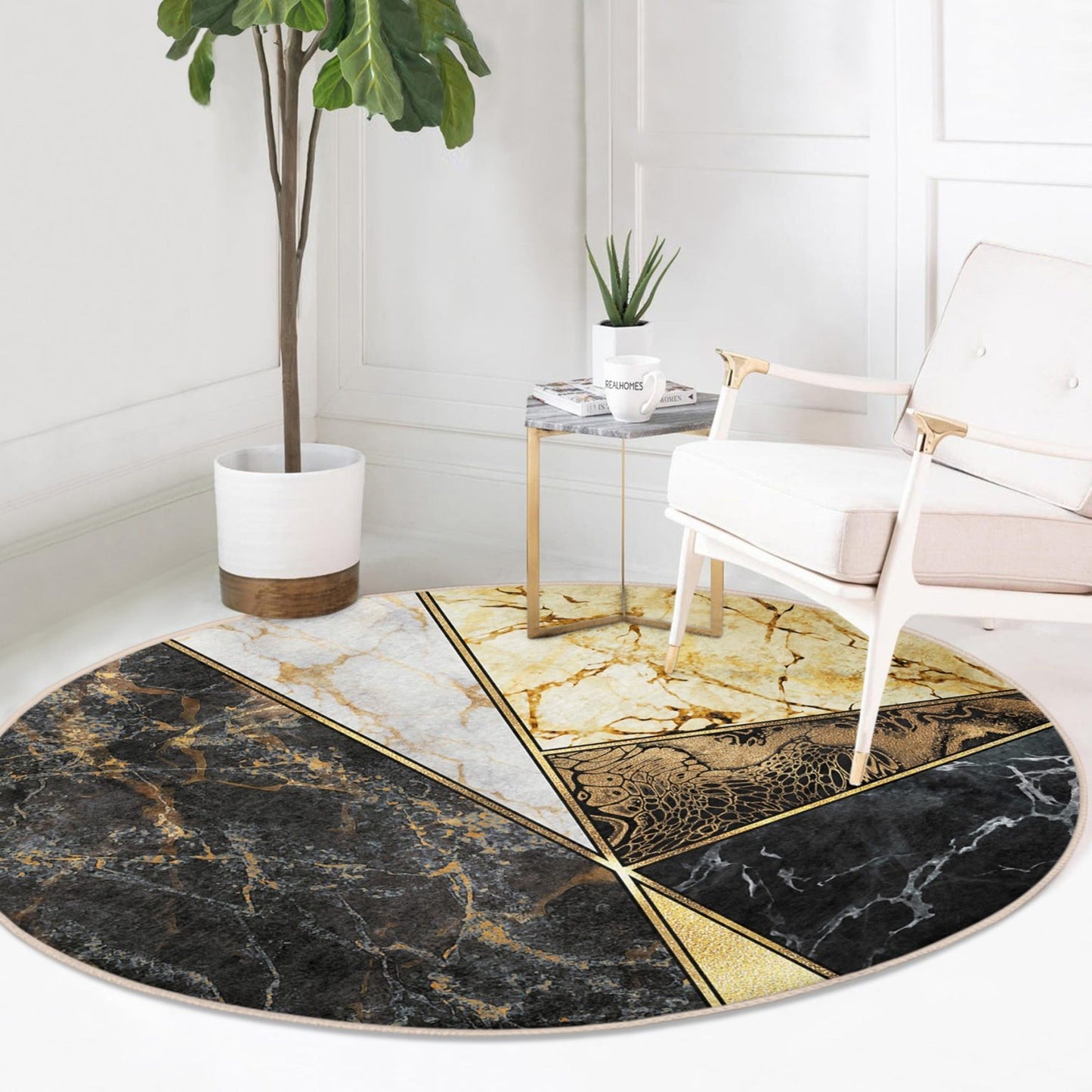 Luxury Marble Patterned Living Room Round Rug, Marble Decorative Floor