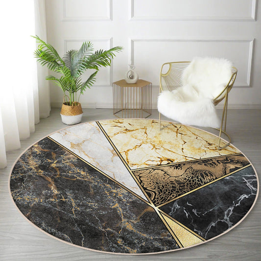 Luxury Marble Patterned Living Room Round Rug, Marble Decorative Floor