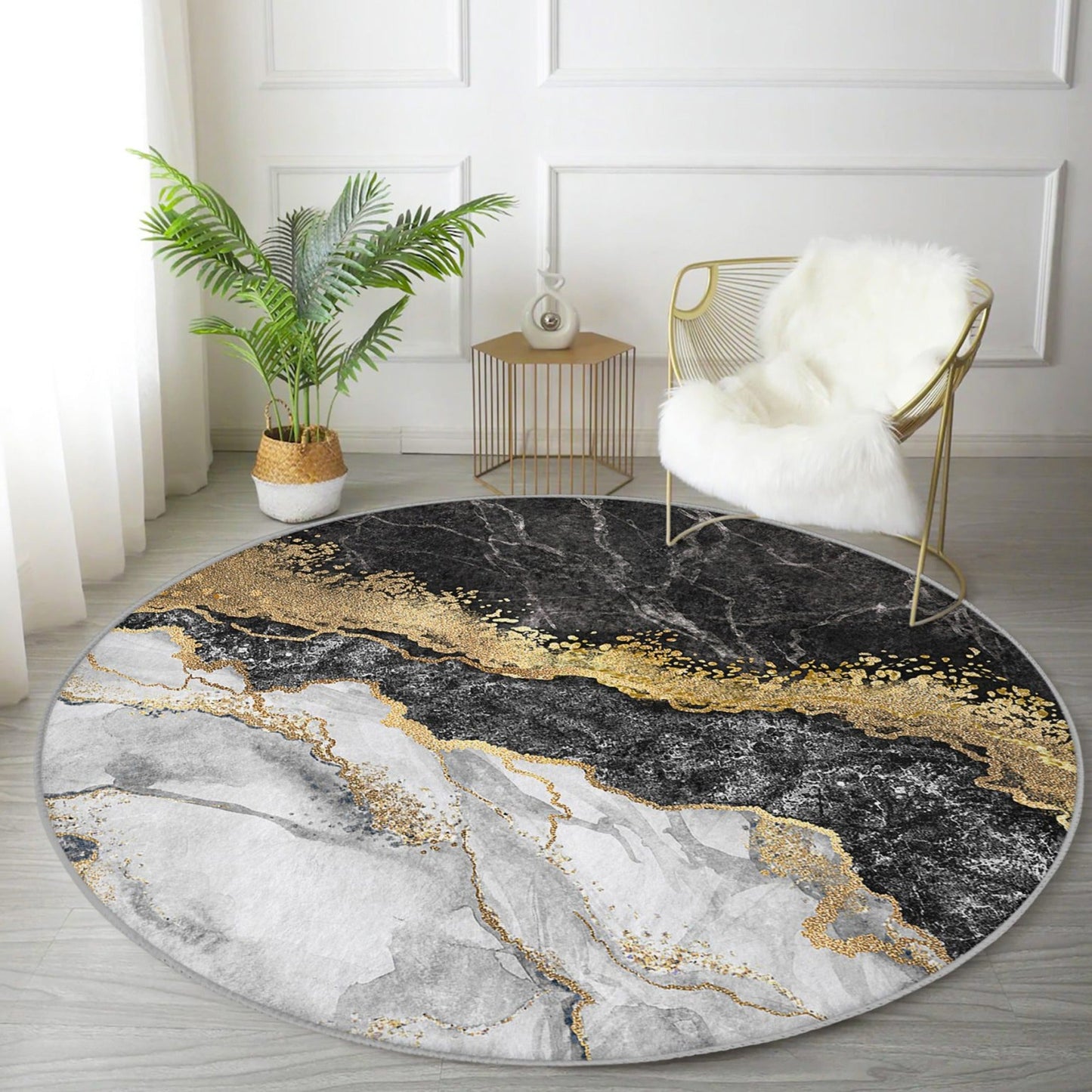 Luxury Marble Patterned Living Room Round Rug, Marble Design