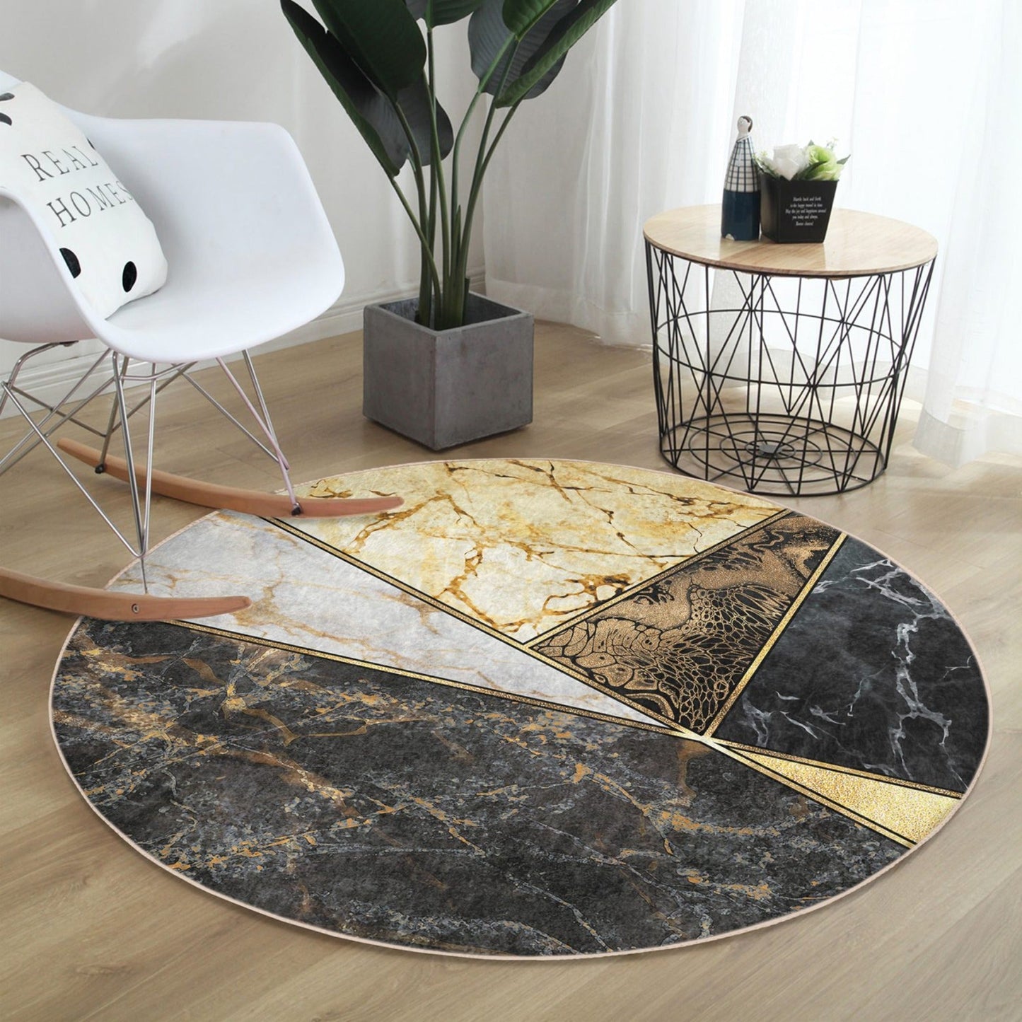 Luxury Marble Patterned Living Room Round Rug, Marble Decorative Floor