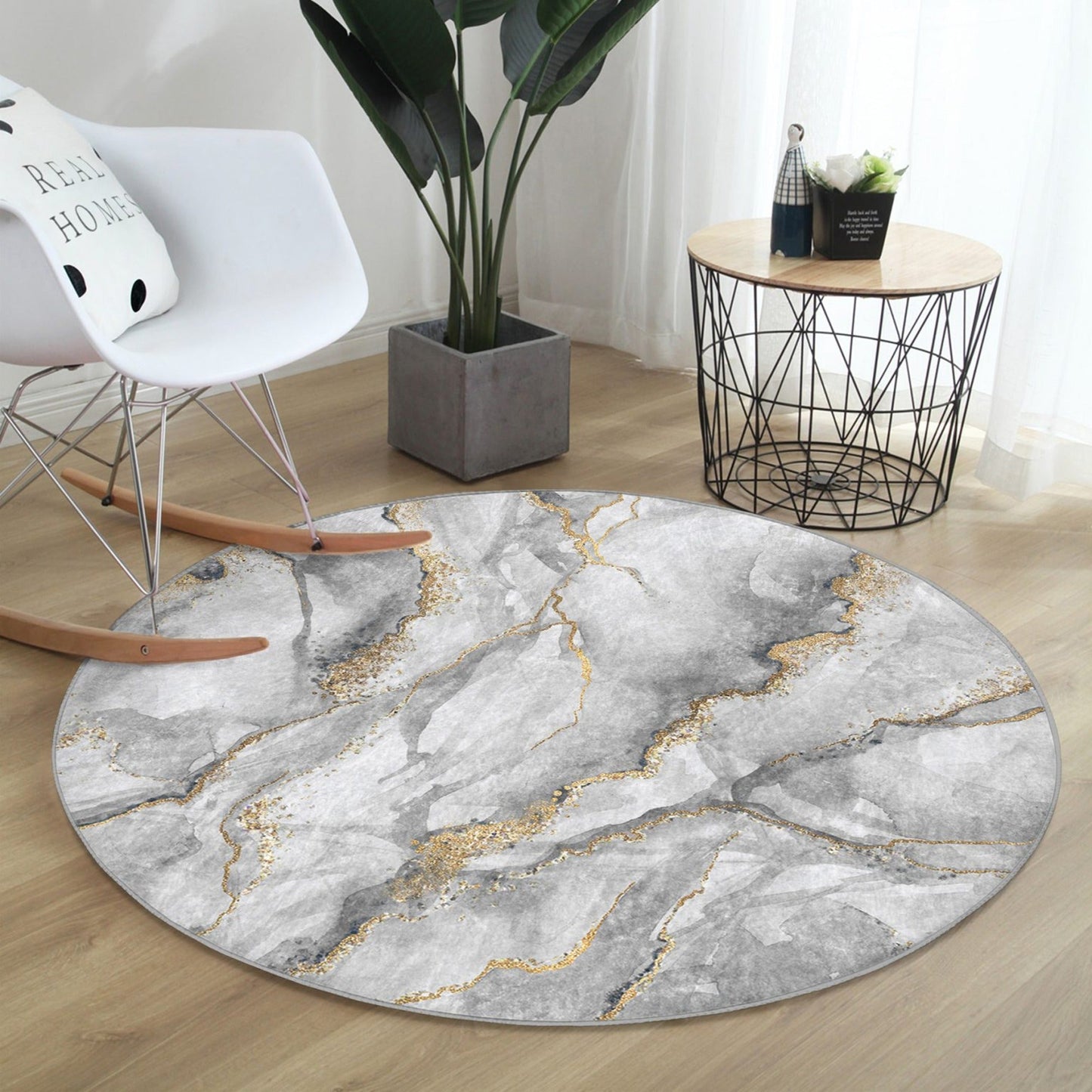 Marble Patterned Round Rug, Marble Design Decorative Circle Carpet,