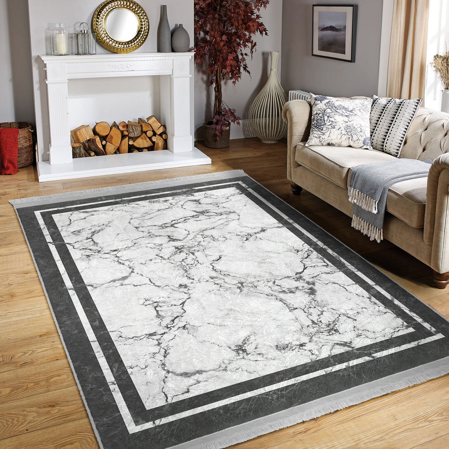 White Marble Design Washable Area Rug | Homeezone