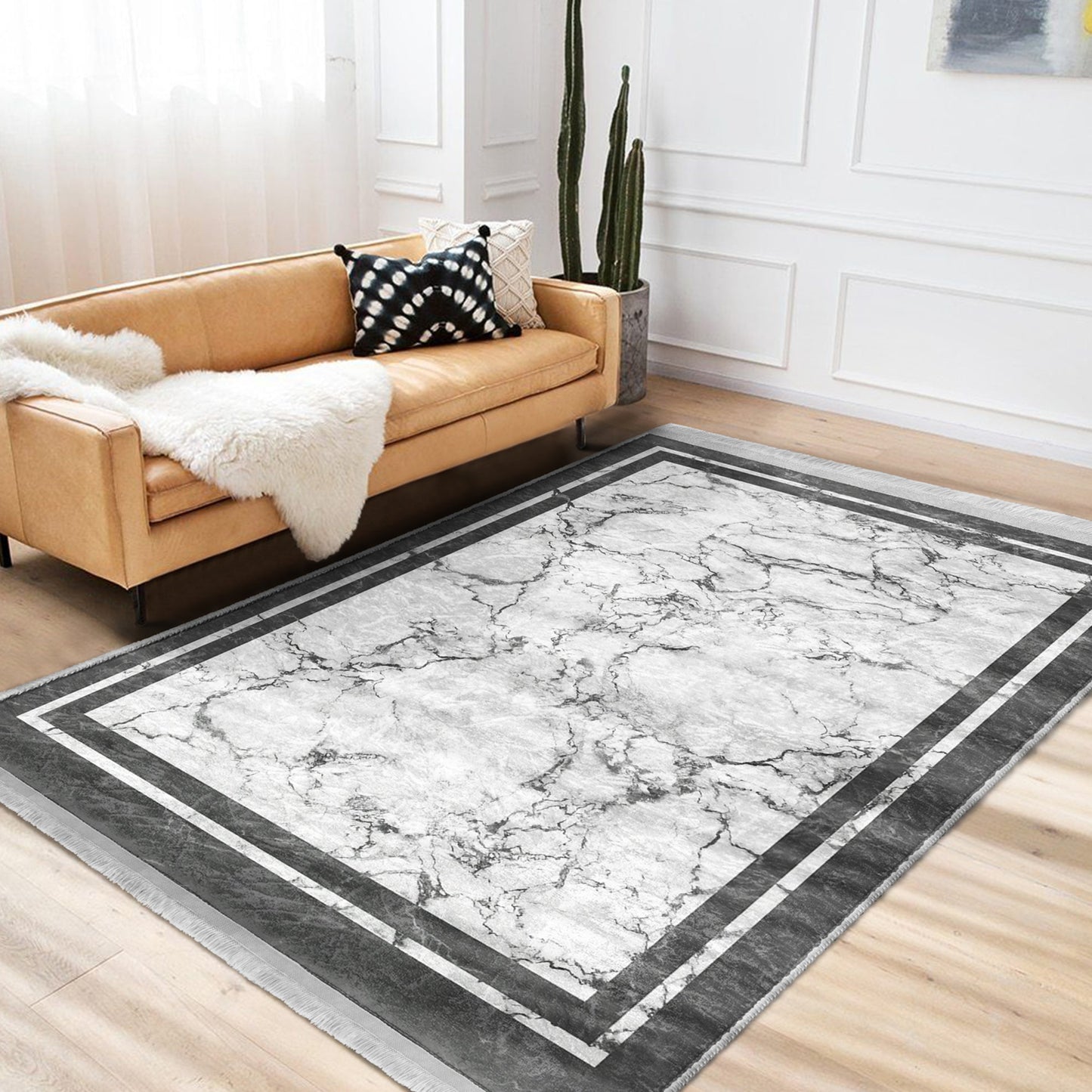 White Marble Design Washable Area Rug | Homeezone