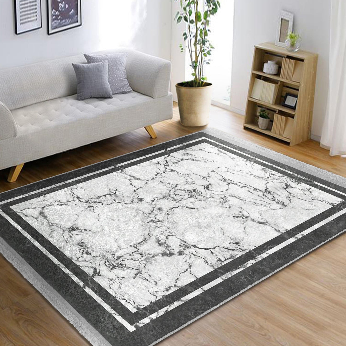 White Marble Design Washable Area Rug | Homeezone