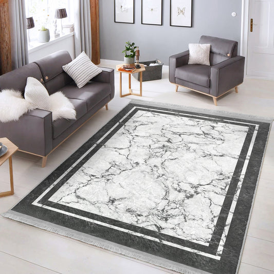 White Marble Design Washable Area Rug | Homeezone