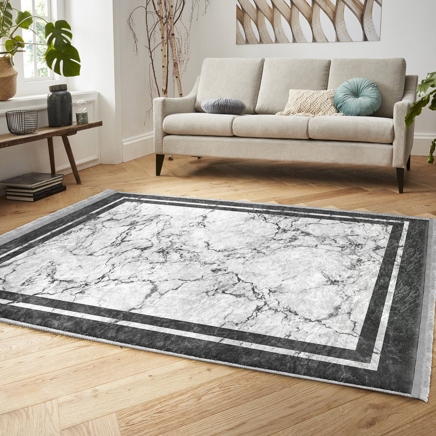 White Marble Design Washable Area Rug | Homeezone