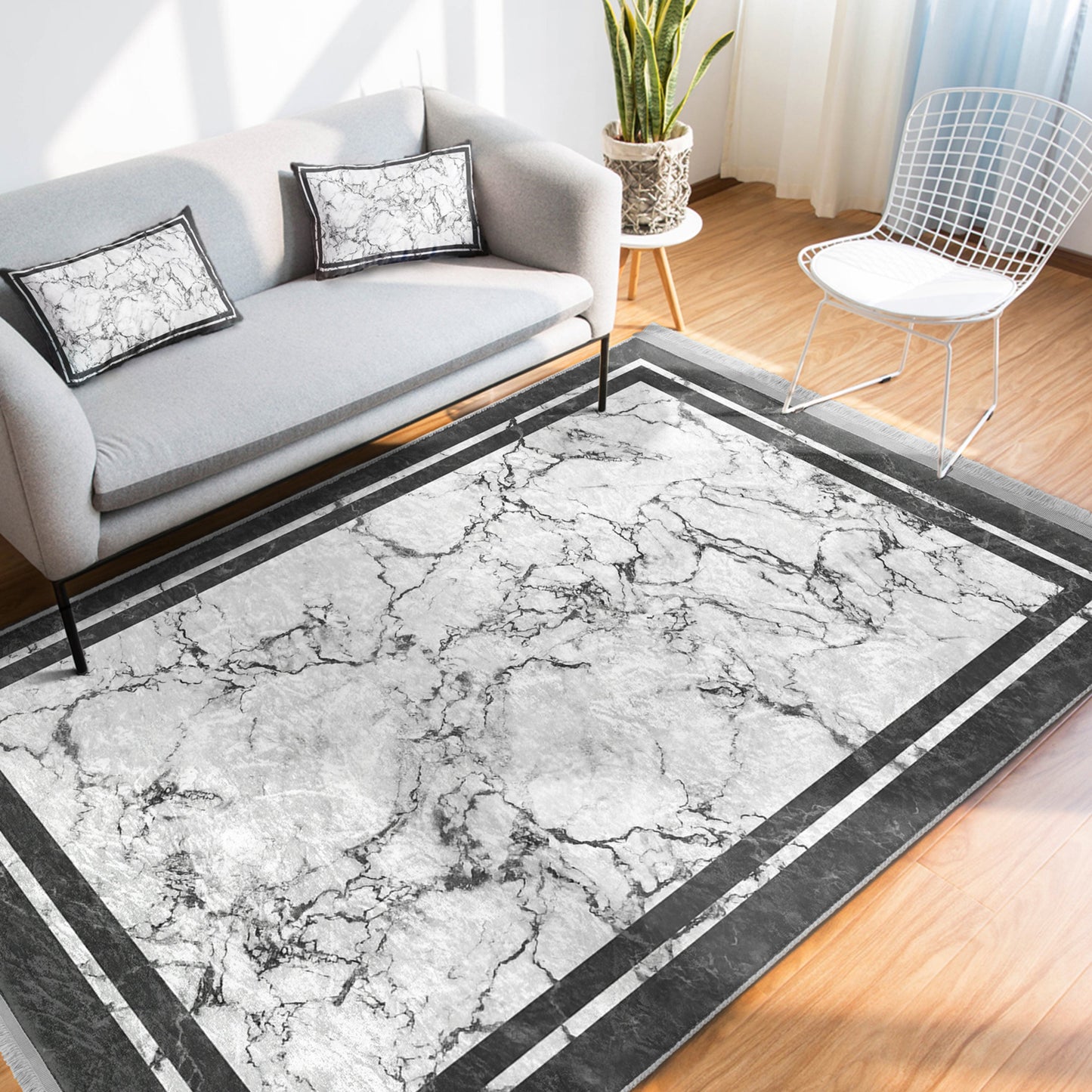 White Marble Design Washable Area Rug | Homeezone