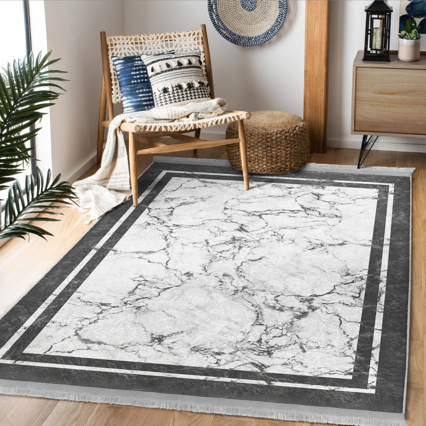 White Marble Design Washable Area Rug | Homeezone