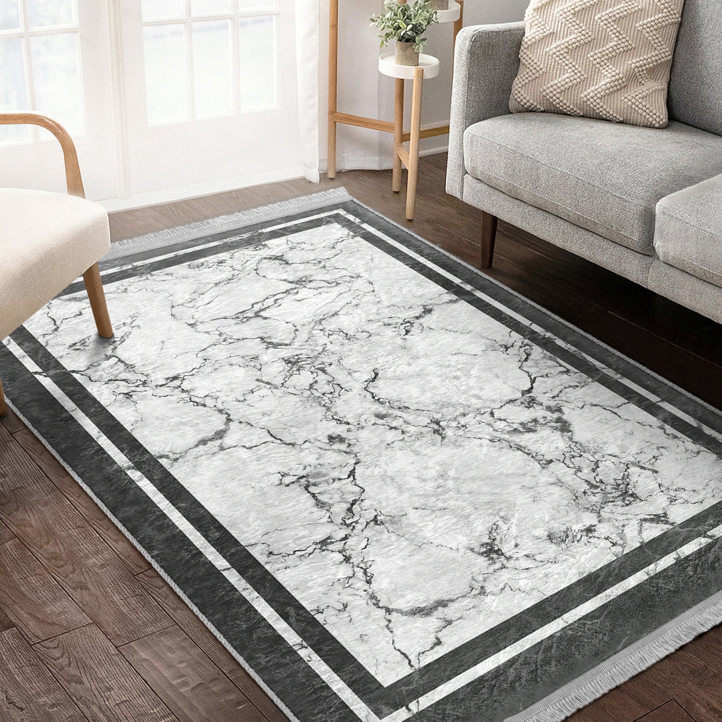 White Marble Design Washable Area Rug | Homeezone