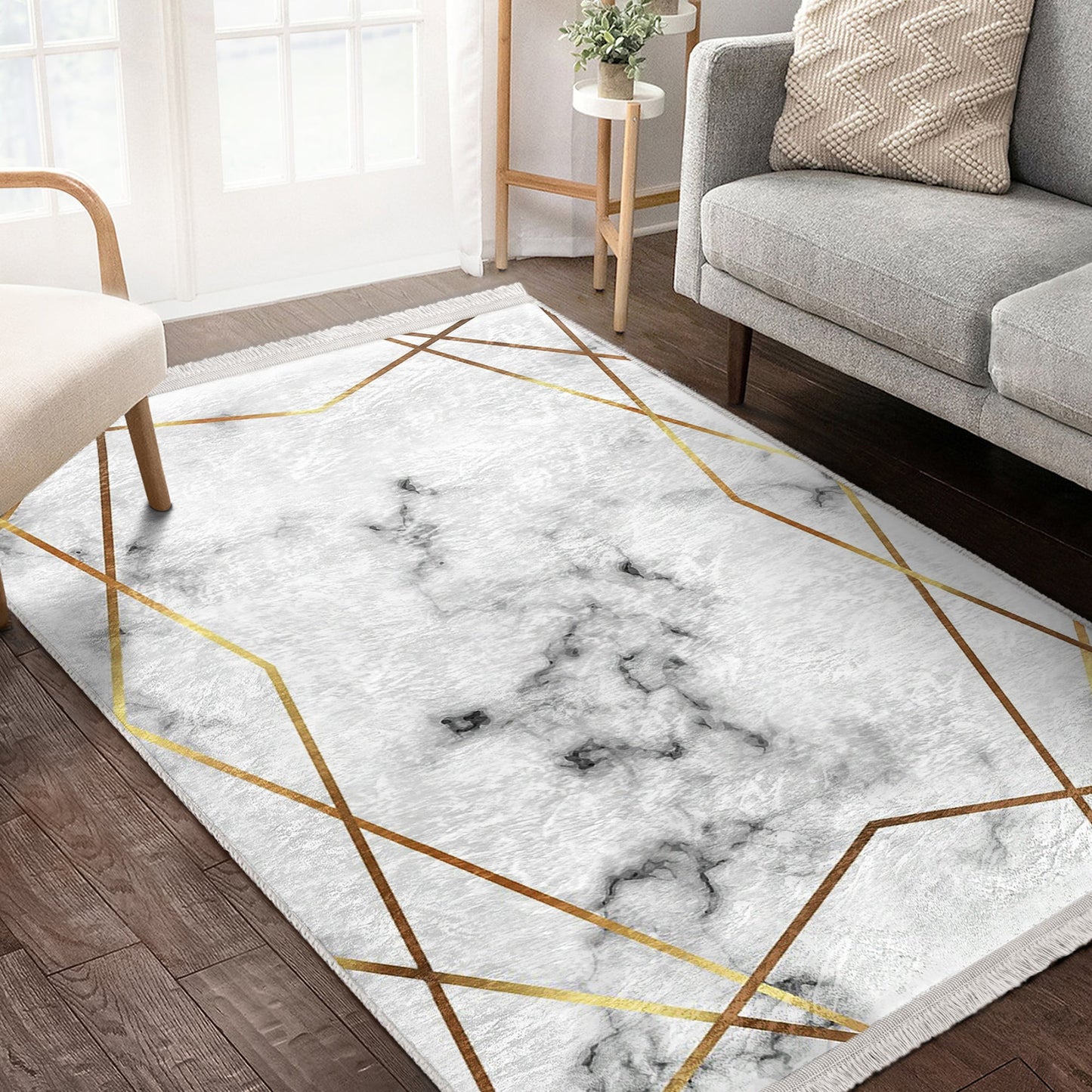 White Marble Luxury Design Washable Area Rug | Homeezone