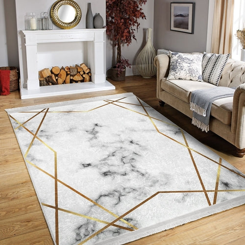 White Marble Luxury Design Washable Area Rug | Homeezone