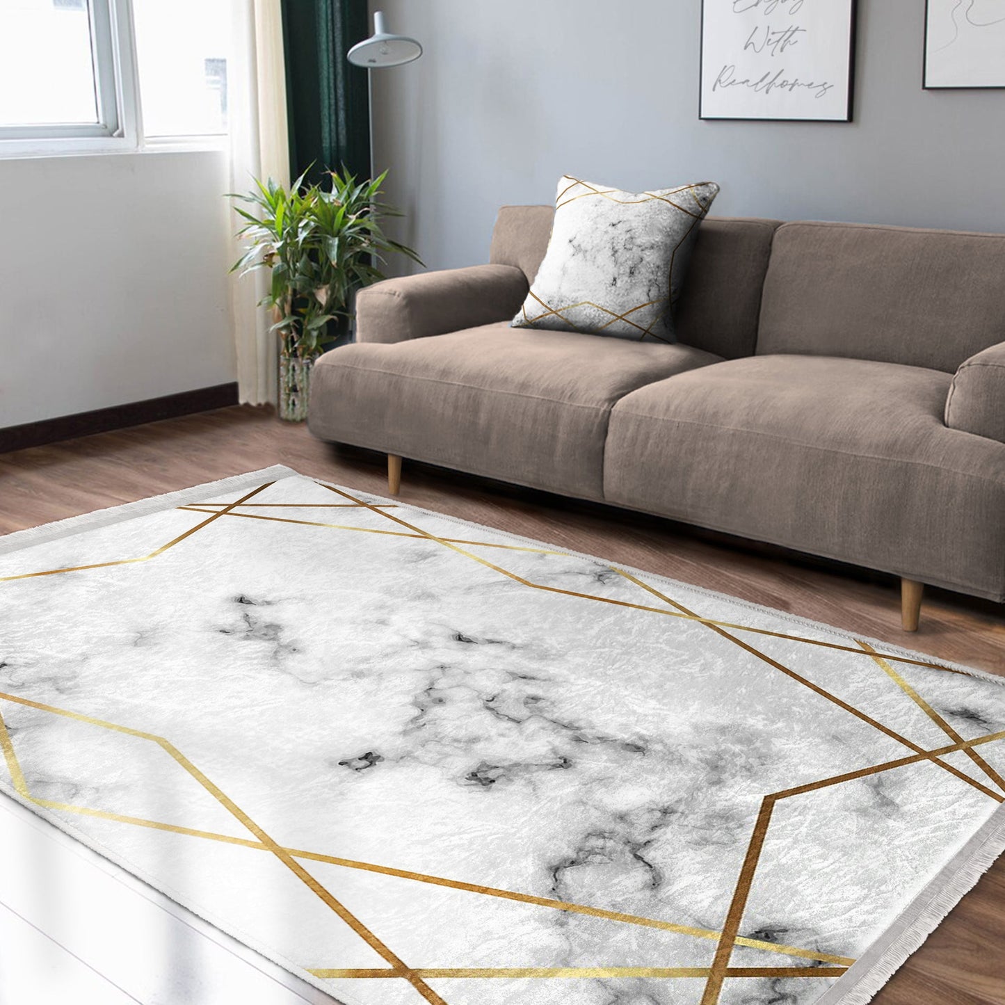 White Marble Luxury Design Washable Area Rug | Homeezone