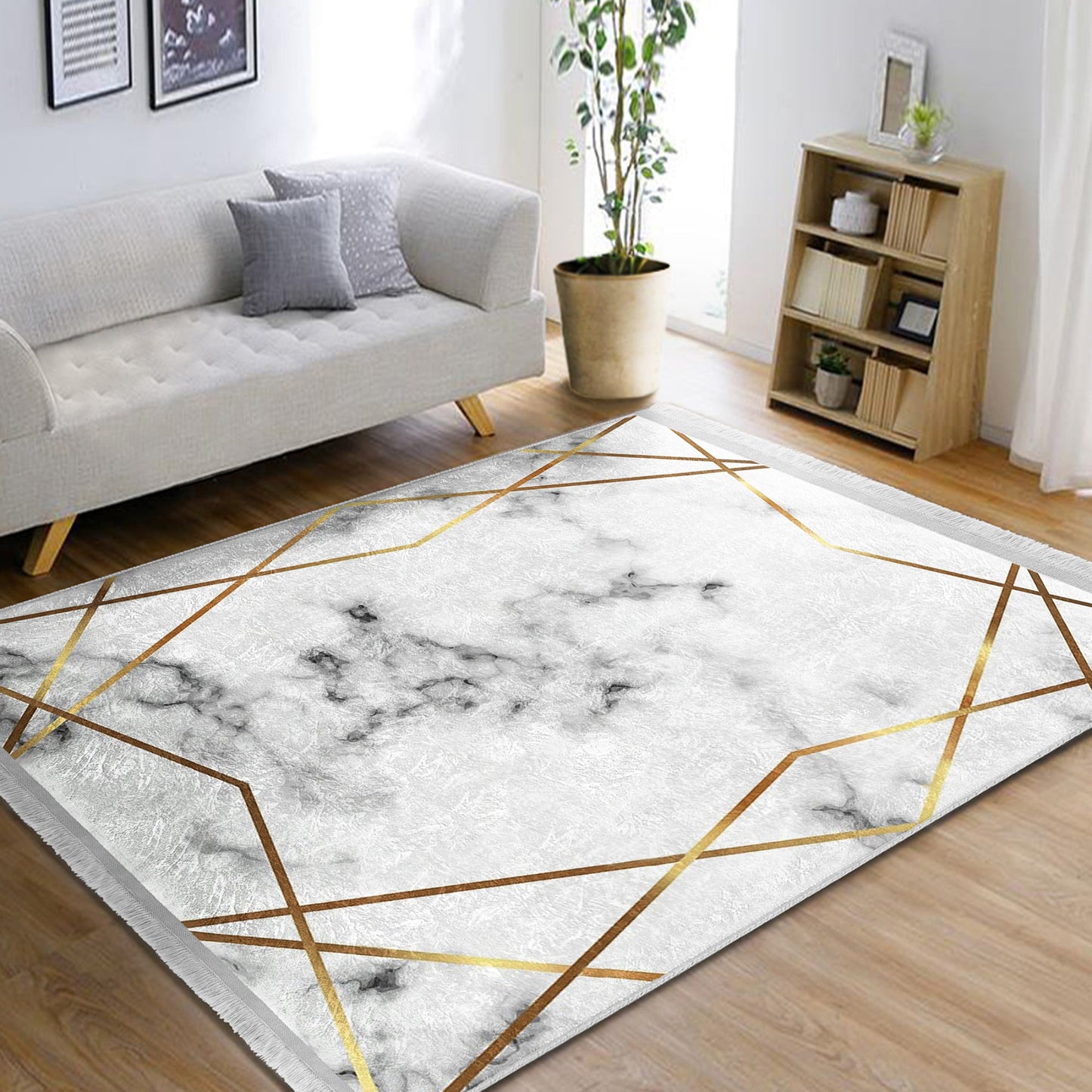 White Marble Luxury Design Washable Area Rug | Homeezone