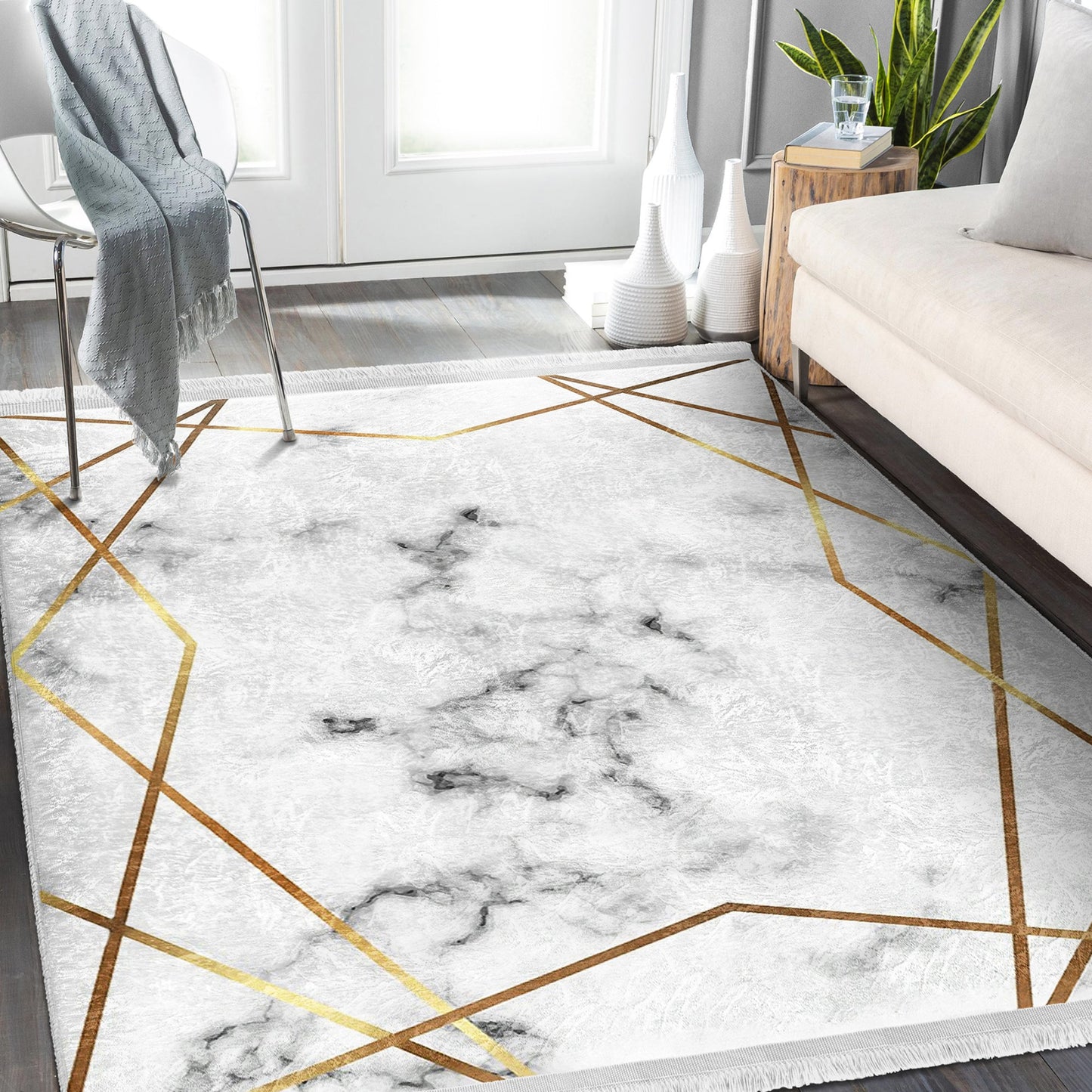 White Marble Luxury Design Washable Area Rug | Homeezone