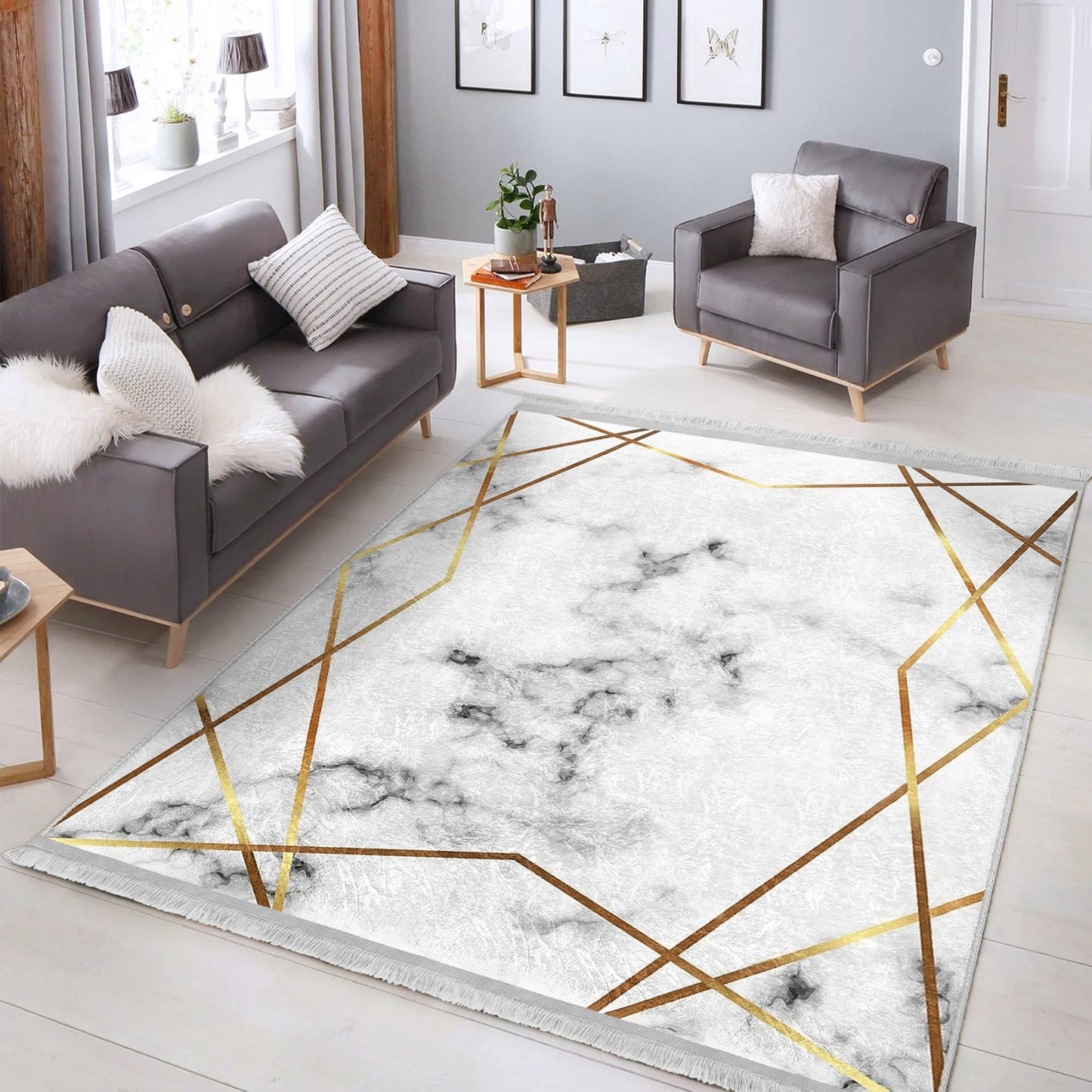 White Marble Luxury Design Washable Area Rug | Homeezone