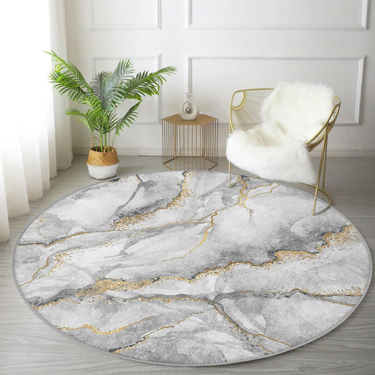 Grey Marble Design Home Decoration Washable Round Rug | Homeezone