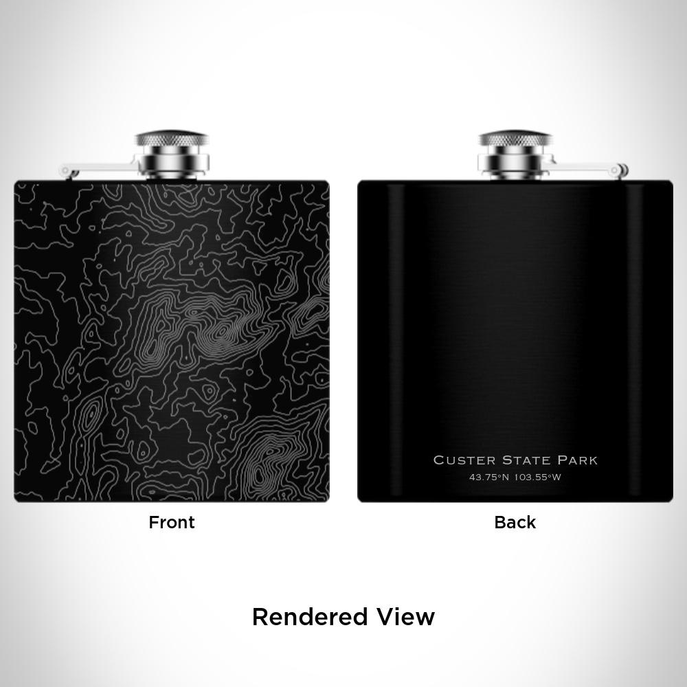 Custer State Park - South Dakota Map Hip Flask in Matte Black