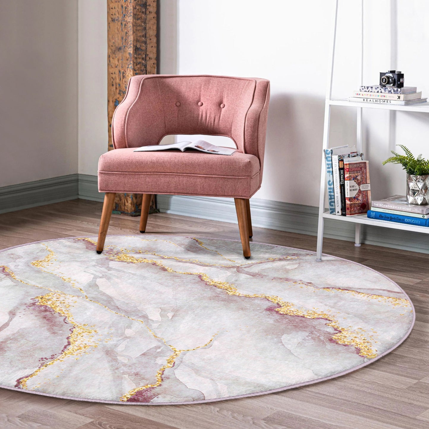 Marble Area Rug, Marble Patterned Circle Carpet, Non Slip Floor