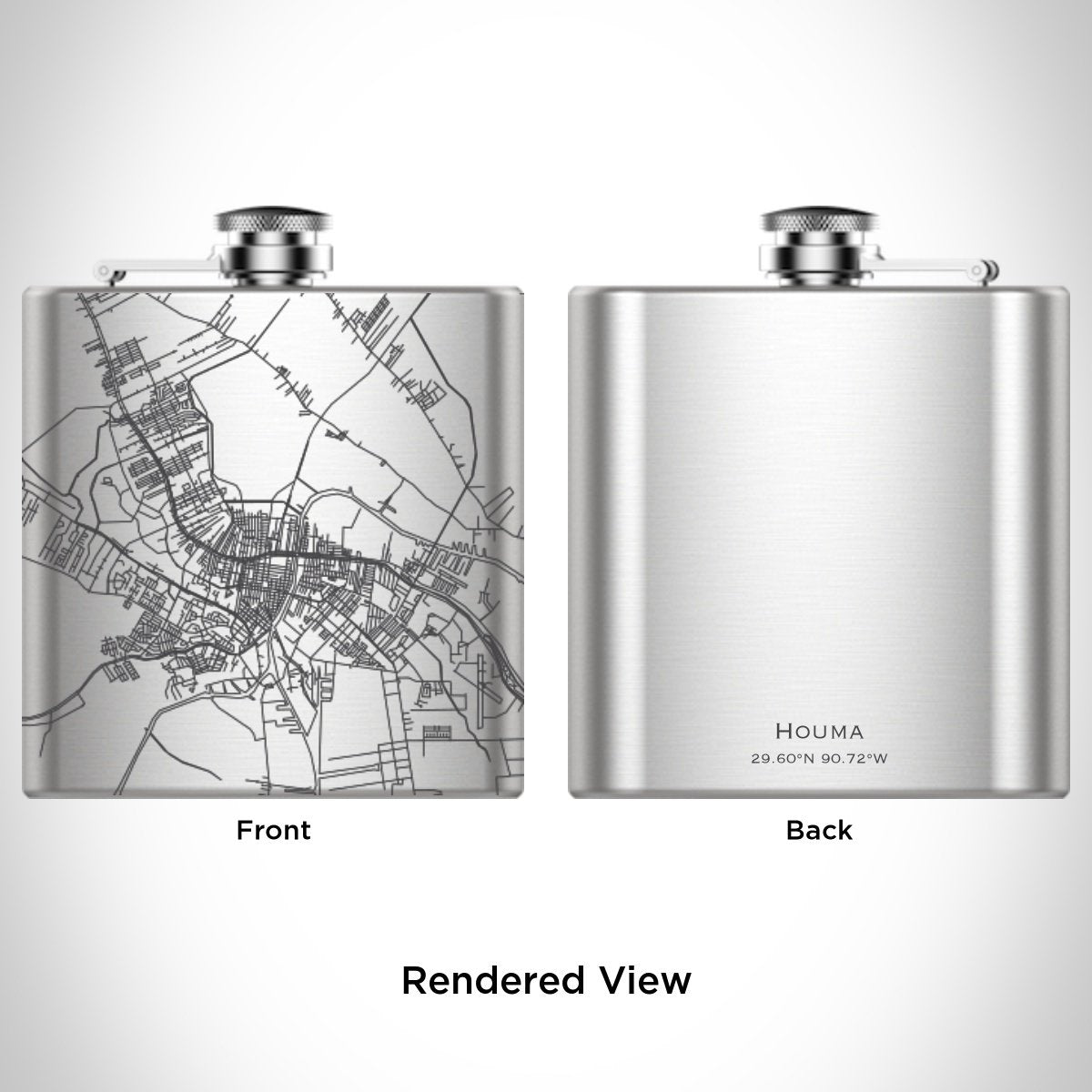 Houma - Louisiana Engraved Map Hip Flask