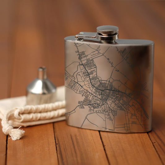 Houma - Louisiana Engraved Map Hip Flask